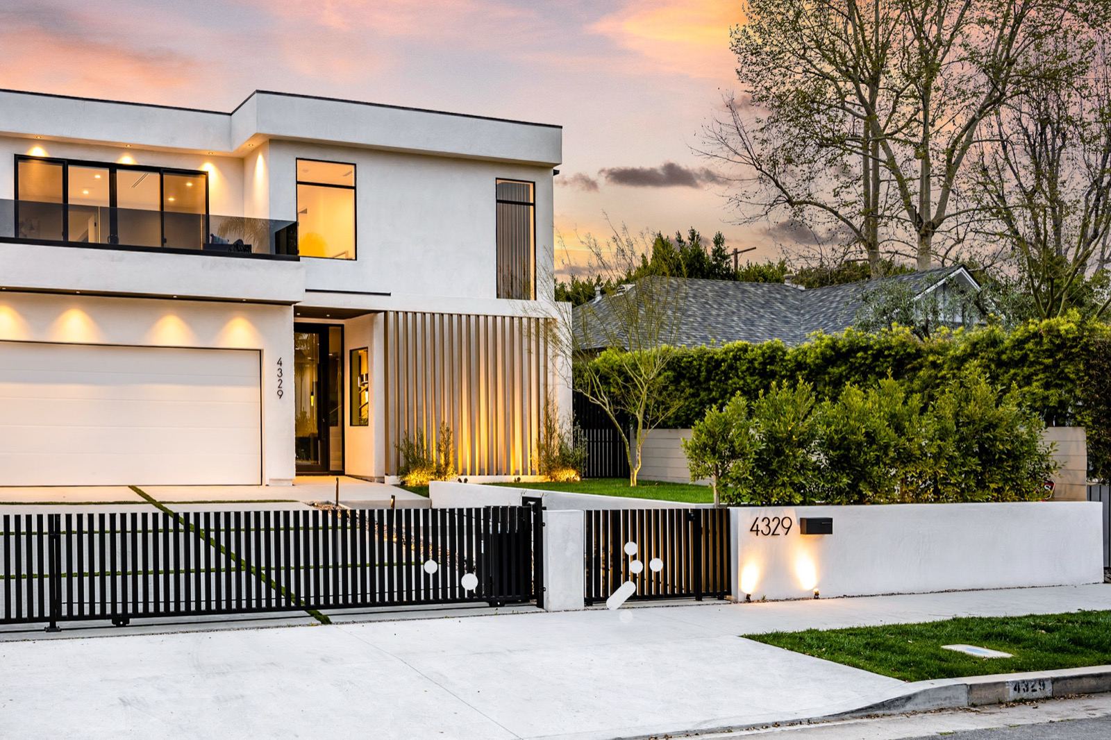 Modern California home at dusk