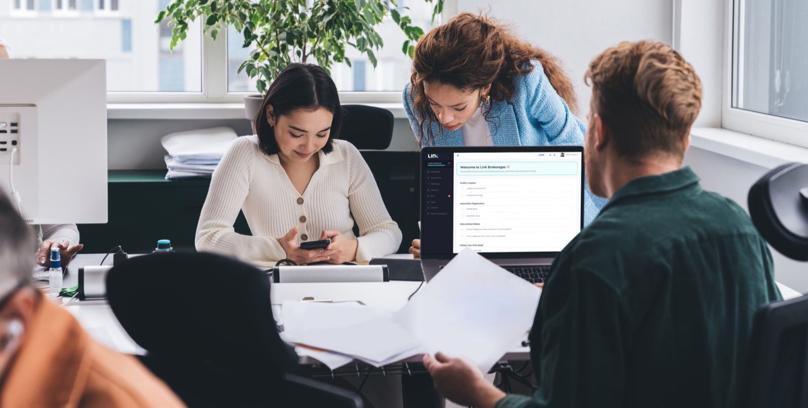 Team collaborating in office